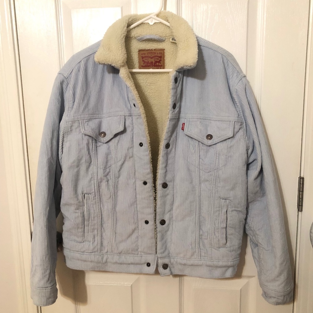 Levi's Women's Baby Blue Ex-Boyfriend Sherpa Corduroy Trucker Jacket Size Large